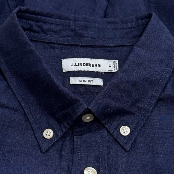 J. Lindeberg Indigo Button-up Linen Blend Long Sleeve Coastal Casual Chic Size M - Picture 7 of 10